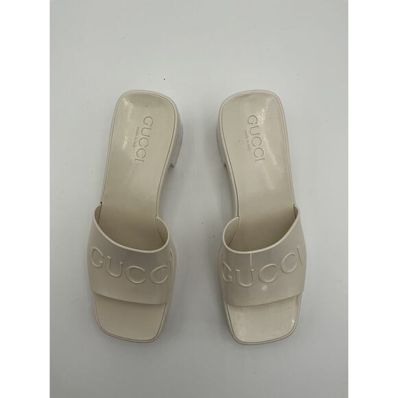 Gucci Rubber Logo Mystic White Rubber Platform Slide Sandal Size 7 - Picture 3 of 6